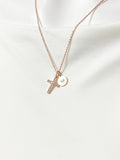 Rose Gold Cross Charm Necklace with Personalized Initial Pendant, N6755