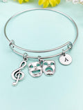 School Music Theater Drama Mask Charm Bracelet, Treble Clef Comedy Tragedy Mask Charm, Actor Theater Arts Gifts, N4654A