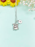 Silver Drum Set Charm Necklace with Personalized Initial Pendant, N4787B
