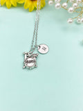 Silver Drum Set Charm Necklace with Personalized Initial Pendant, N4787B