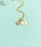Gold Tiny Moon and Star Charm Necklace with Initial Pendant, N4128