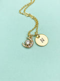 Gold Tiny Moon and Star Charm Necklace with Initial Pendant, N4128