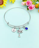 Silver Palm Tree Charm Bracelet Personalized Customized Monogram Made to Order Jewelry, N2119D