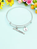 Silver Flute Charm Bracelet with Personalized Initial Pendant, N1376