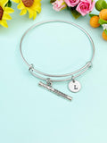 Silver Flute Charm Bracelet with Personalized Initial Pendant, N1376