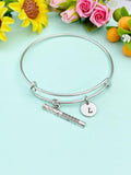 Silver Flute Charm Bracelet with Personalized Initial Pendant, N1376