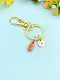Hot Dog Charm Keychain with Personalized Initial Pendant, N6492K