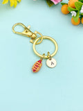 Hot Dog Charm Keychain with Personalized Initial Pendant, N6492K
