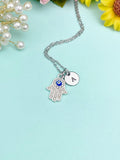 Silver Hamsa Hand with Blue Evil Eye Charm Necklace, N5756