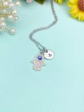 Silver Hamsa Hand with Blue Evil Eye Charm Necklace, N5756