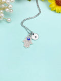 Silver Hamsa Hand with Blue Evil Eye Charm Necklace, N5756