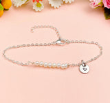 Silver Natural Pearl Bracelet with Personalized Initial Charm, N6762