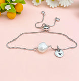 Silver Natural Pearl Bracelet with Personalized Initial Charm, N6763