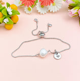 Silver Natural Pearl Bracelet with Personalized Initial Charm, N6763