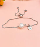 Silver Natural Pearl Bracelet with Personalized Initial Charm, N6763