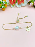 Gold Natural Pearl Bracelet with Personalized Initial Charm, N6767