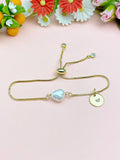 Gold Natural Pearl Bracelet with Personalized Initial Charm, N6767