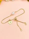 Gold Natural Pearl Bracelet with Personalized Initial Charm, N6767