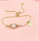 Gold Natural Freshwater Pearl Bracelet with Personalized Initial Charm, N6768