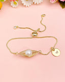 Gold Natural Freshwater Pearl Bracelet with Personalized Initial Charm, N6768