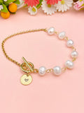 Gold Natural Freshwater Pearl Bracelet with Personalized Initial Charm, N6770