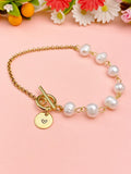 Gold Natural Freshwater Pearl Bracelet with Personalized Initial Charm, N6770
