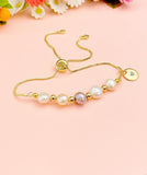 Gold Natural Pearl Slider Bolo Bracelets with Personalized Initial Charm, N6771