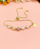 Gold Natural Pearl Slider Bolo Bracelets with Personalized Initial Charm, N6771