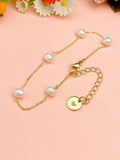 Gold Natural Pearl Beaded Chain Bracelet with Personalized Initial Charm, N6772