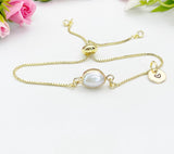 Gold Natural Pearl Bracelet with Personalized Initial Charm, N6777