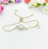 Gold Natural Pearl Bracelet with Personalized Initial Charm, N6777