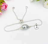 Wire Wrap Natural Pearl Bracelet with Personalized Initial Charm, N6778