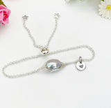 Wire Wrap Natural Pearl Bracelet with Personalized Initial Charm, N6778
