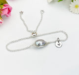 Wire Wrap Natural Pearl Bracelet with Personalized Initial Charm, N6778