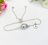 Wire Wrap Natural Pearl Bracelet with Personalized Initial Charm, N6778