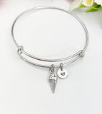 Silver Ice Cream Cone Charm Bracelet with Personalized Initial Pendant, N1506