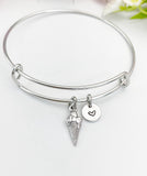 Silver Ice Cream Cone Charm Bracelet with Personalized Initial Pendant, N1506