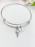 Silver Ice Cream Cone Charm Bracelet with Personalized Initial Pendant, N1506