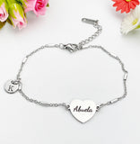 Silver Abuela Abuelo Grandmotehr Grandfather Bracelet with Engraved Heart and Initial Pendant, D609S