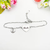 Silver Abuela Abuelo Grandmotehr Grandfather Bracelet with Engraved Heart and Initial Pendant, D609S