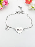 Silver Abuela Abuelo Grandmotehr Grandfather Bracelet with Engraved Heart and Initial Pendant, D609S
