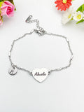 Silver Abuela Abuelo Grandmotehr Grandfather Bracelet with Engraved Heart and Initial Pendant, D609S
