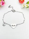 Silver Abuela Abuelo Grandmotehr Grandfather Bracelet with Engraved Heart and Initial Pendant, D609S