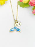 18K Gold Mermaid Tail Synthetic Opal Charm Necklace, Ocean Gift Jewelry, N6888