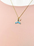 18K Gold Mermaid Tail Synthetic Opal Charm Necklace, Ocean Gift Jewelry, N6888