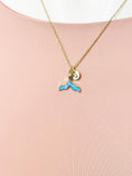 18K Gold Mermaid Tail Synthetic Opal Charm Necklace, Ocean Gift Jewelry, N6888