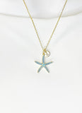 Gold Starfish Cubic Zirconia Pendant Necklace, Sea Stars Ocean Inspired Gift Jewelry, N6890