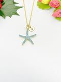 Gold Starfish Cubic Zirconia Pendant Necklace, Sea Stars Ocean Inspired Gift Jewelry, N6890