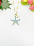 Gold Starfish Cubic Zirconia Pendant Necklace, Sea Stars Ocean Inspired Gift Jewelry, N6890