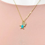 18K Gold Plated Sea Turtle Synthetic Opal Pendant Necklace, Ocean Gift Jewelry, N6892